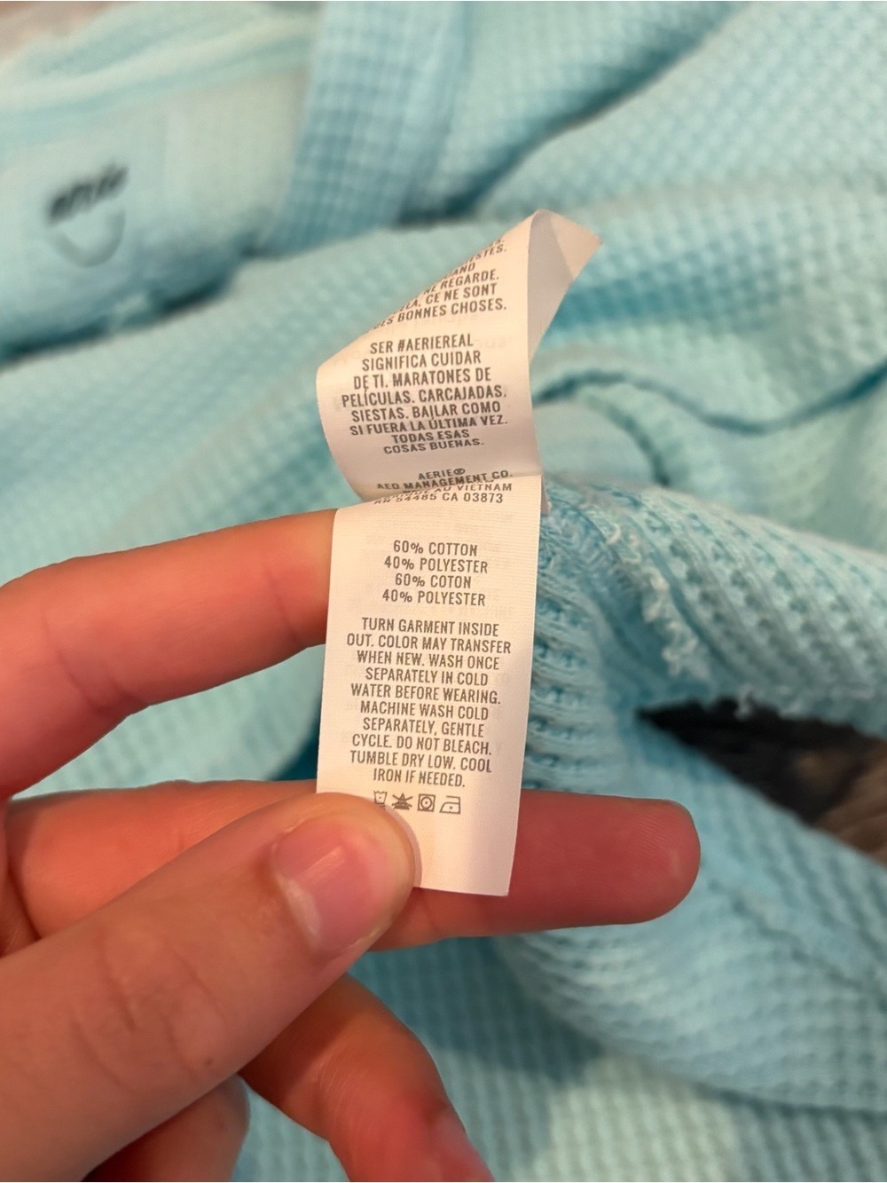 Aerie Light Aqua Waffle Knit Collared Pullover Size M - Picture 4 of 6